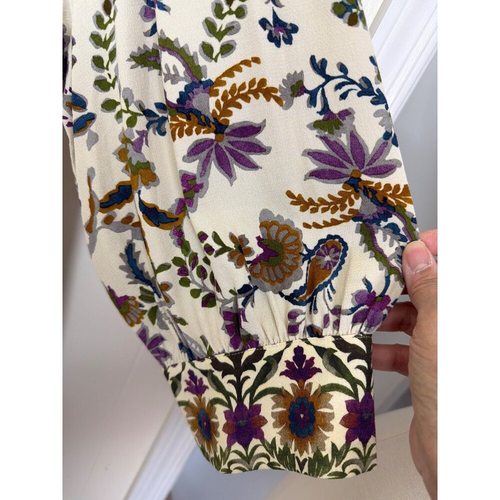 NWOT Sézane Boheme Ecru Arabesque Flower Midi Dress 100% Viscose Size 44 - Picture 7 of 16